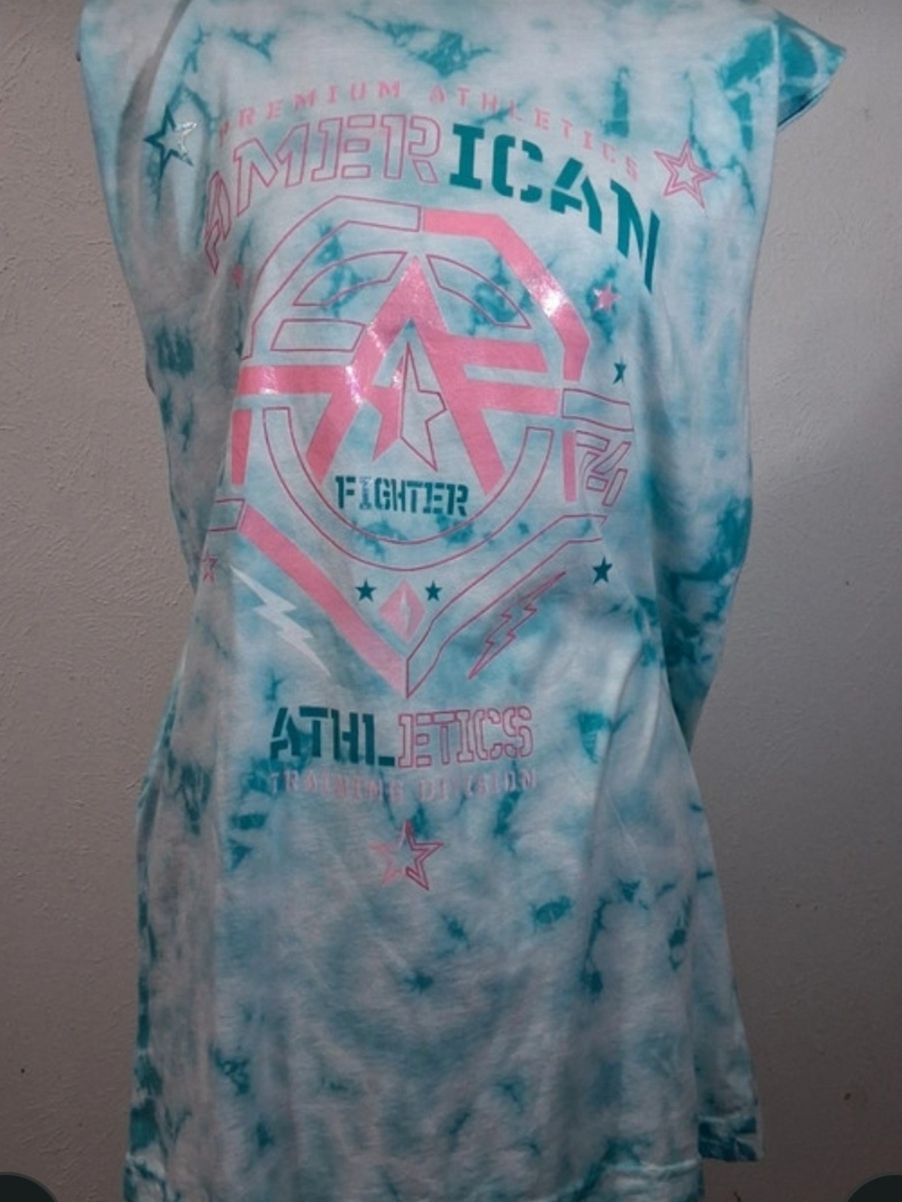 American Fighter Women's Tie-Dye Graphic Tank Top - Teal & Pink